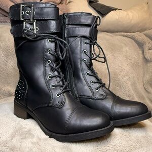 JustFab Black Lace-Up Combat Boots